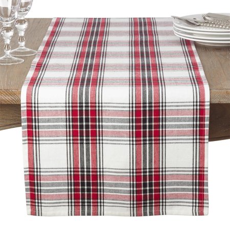 SARO LIFESTYLE SARO  16 x 72 in. Rectangle Classic Plaid Pattern Cotton Table Runner  Multi Color 8053.M1672B
